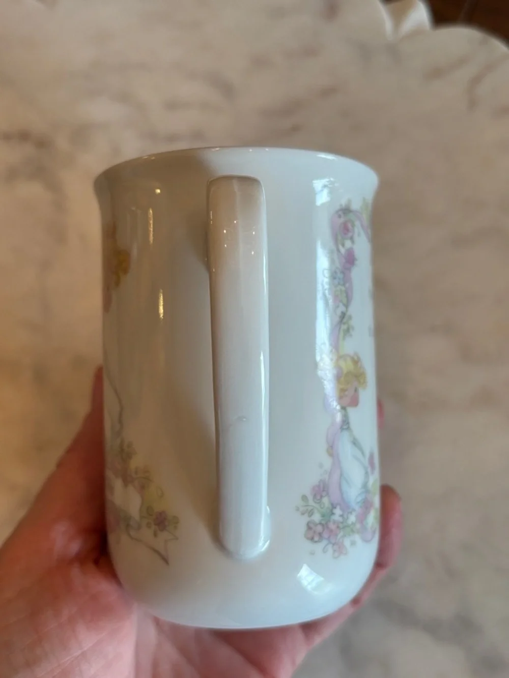 Vintage Precious Moments Personalized White Ceramic 'Cathy' Floral‎ Portrait Mug